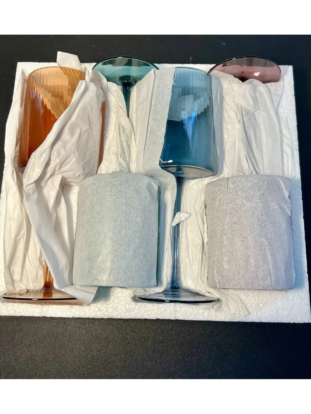 NIB Khen Tonal Ribbed Square Wine Glasses Set Of 4 Multicolor, 3x9